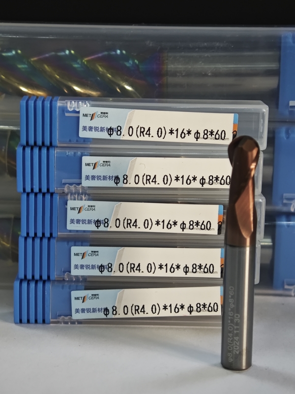 MPB2 Solid Carbide Ball Nose End Mill 2 Flute HRC55-HRC60 R0.5-10,8mm, Φ8.0 ((R4.0) x16x8Dx60mm