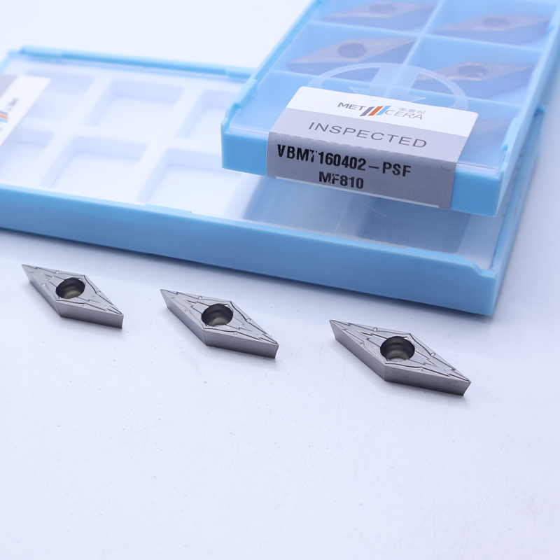 Bạc VBMT160402 MF810 Hình dạng Rhombic có thể lập chỉ số không phủ Carbon cắt khắc cứng HRA91.8 Kết thúc