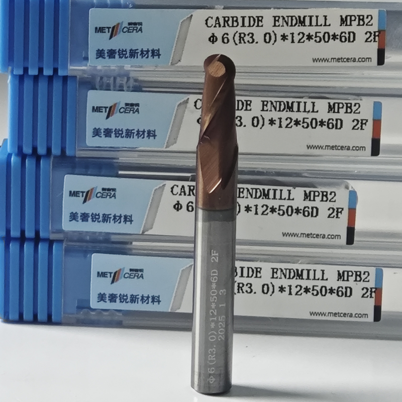 MPB2 Solid Carbide Ball Nose End Mill 2 Flute HRC55-HRC60 R0.5-10 6mm Φ6.0 R3.0 X12x6Dx50mm Lớp phủ AlCr cho giao hàng kịp thời