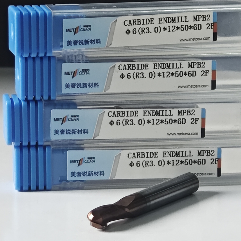 MPB2 Solid Carbide Ball Nose End Mill 2 Flute HRC55-HRC60 R0.5-10 6mm Φ6.0 R3.0 X12x6Dx50mm Lớp phủ AlCr cho giao hàng kịp thời