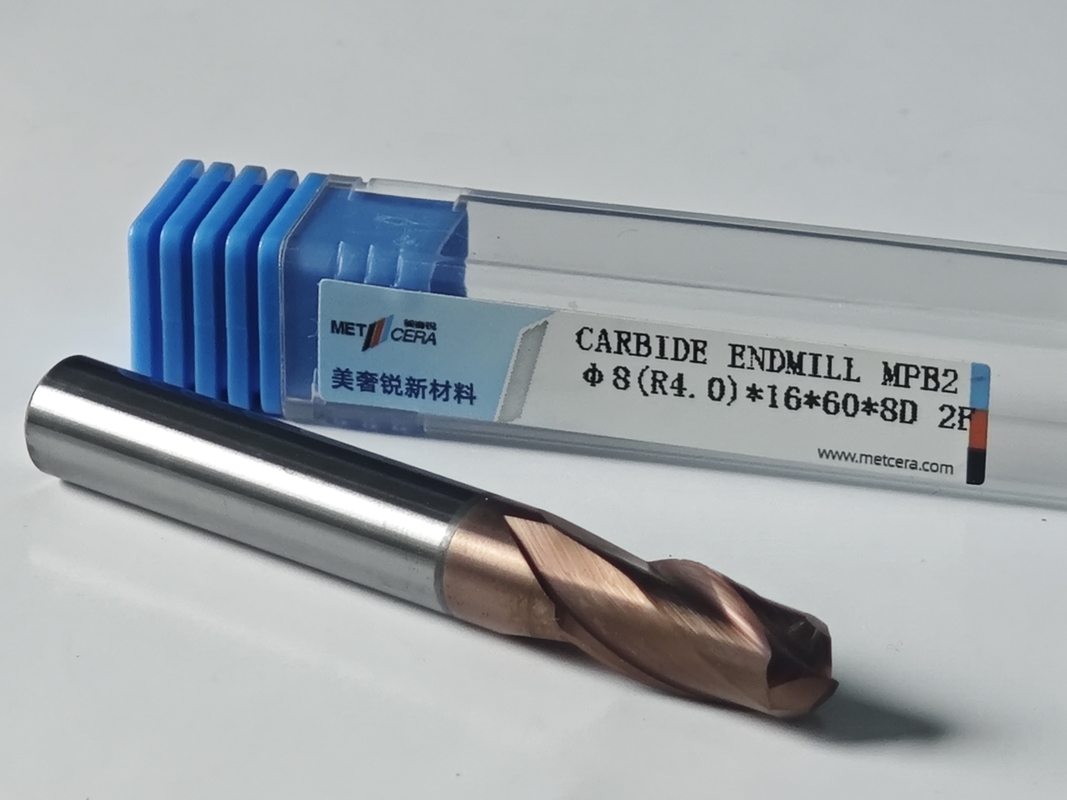 MPB2 Solid Carbide Ball Nose End Mill 2 Flute HRC55-HRC60 R0.5-10,8mm, Φ8.0 ((R4.0) x16x8Dx60mm