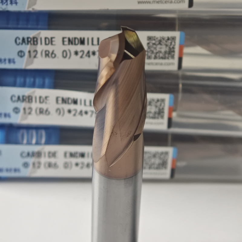 Solid Carbide Ball Nose End Mill 2 Flute R0.5-10 12mm Φ12.0 R6.0 X24x12Dx75mm Độ cứng HRC55-60 Lớp phủ AlCr Để hoàn thiện