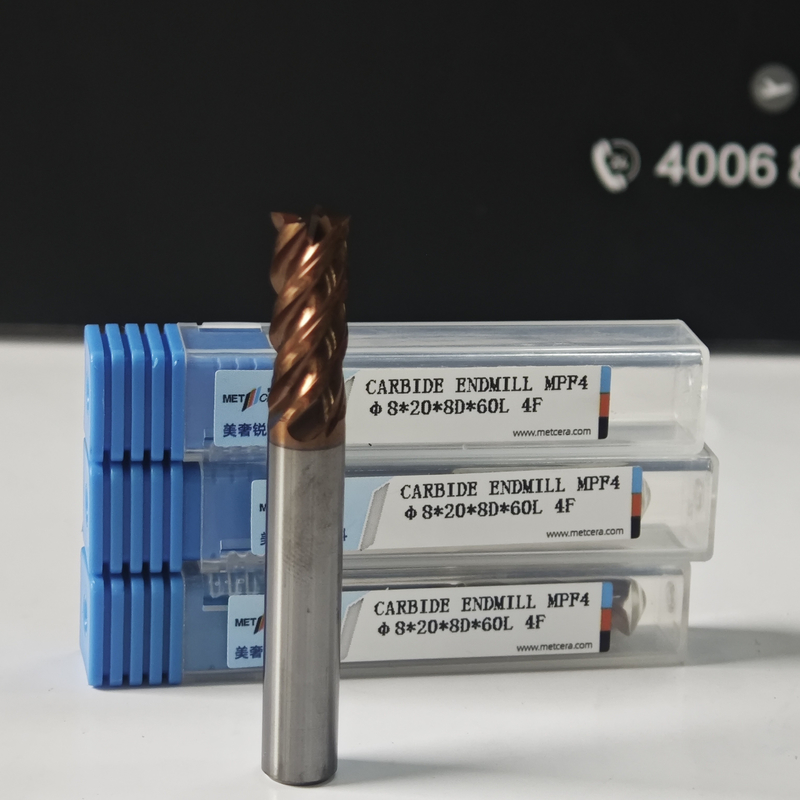 Solid Carbide Dry Wet Machining 8mm Universal 4 Flute Flat End Mill Φ8x20x8Dx60mm để cắt thép cacbon và thép hợp kim carbon thấp