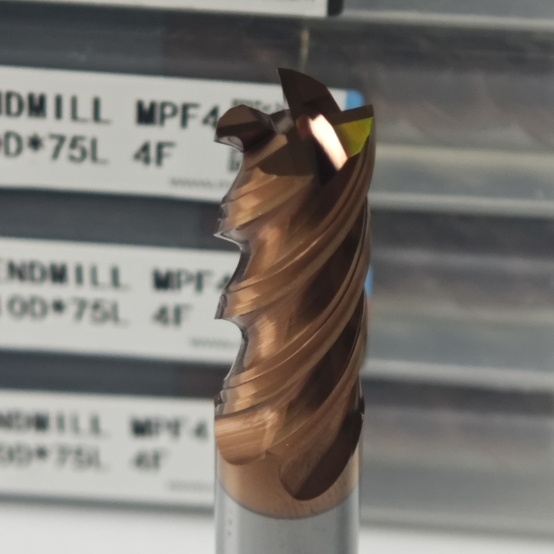 MPF4 Univeral 4 Flute Flat End Mill 10mm Φ10x25x10Dx75mm để cắt thép hợp kim carbon thấp trong độ cứng HRC55-60