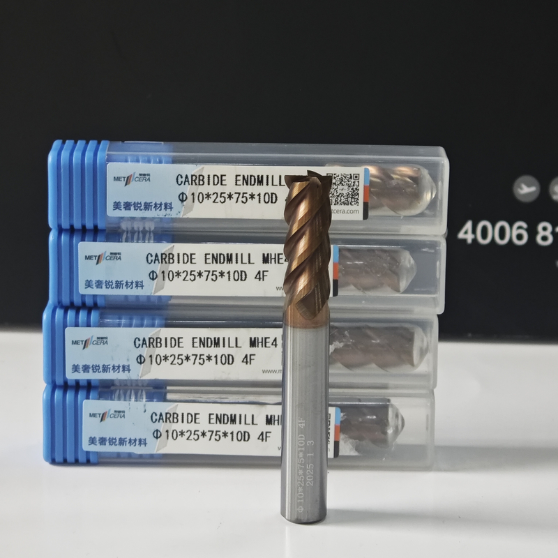 MHE4 TiAlSi lớp phủ HRC55-60 cao độ cứng bốn cạnh máy cắt phay 10mm, φ10.0x25x10Dx75mm