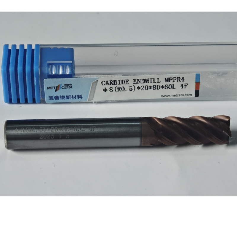 MPFR4 AlCr Lớp phủ phổ quát cắt cuối máy xay chế biến thô 4 phút vòng mũi máy xay 8mm Φ8 R0.5 x20x8Dx60mm